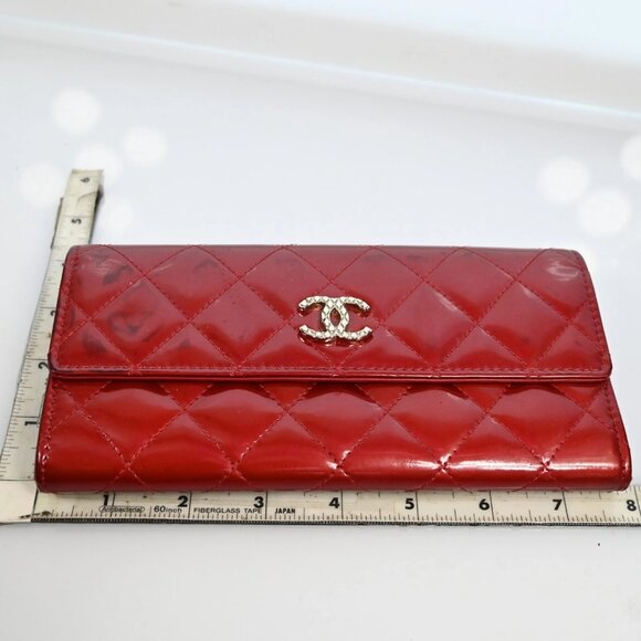 AUTHENTIC CHANEL Wallet Coco Mark Purse Patent Leather Red bsj358-121125 - Picture 7 of 16